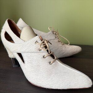 John Fluevog Pegasi off-white pony-hair heels - size 9